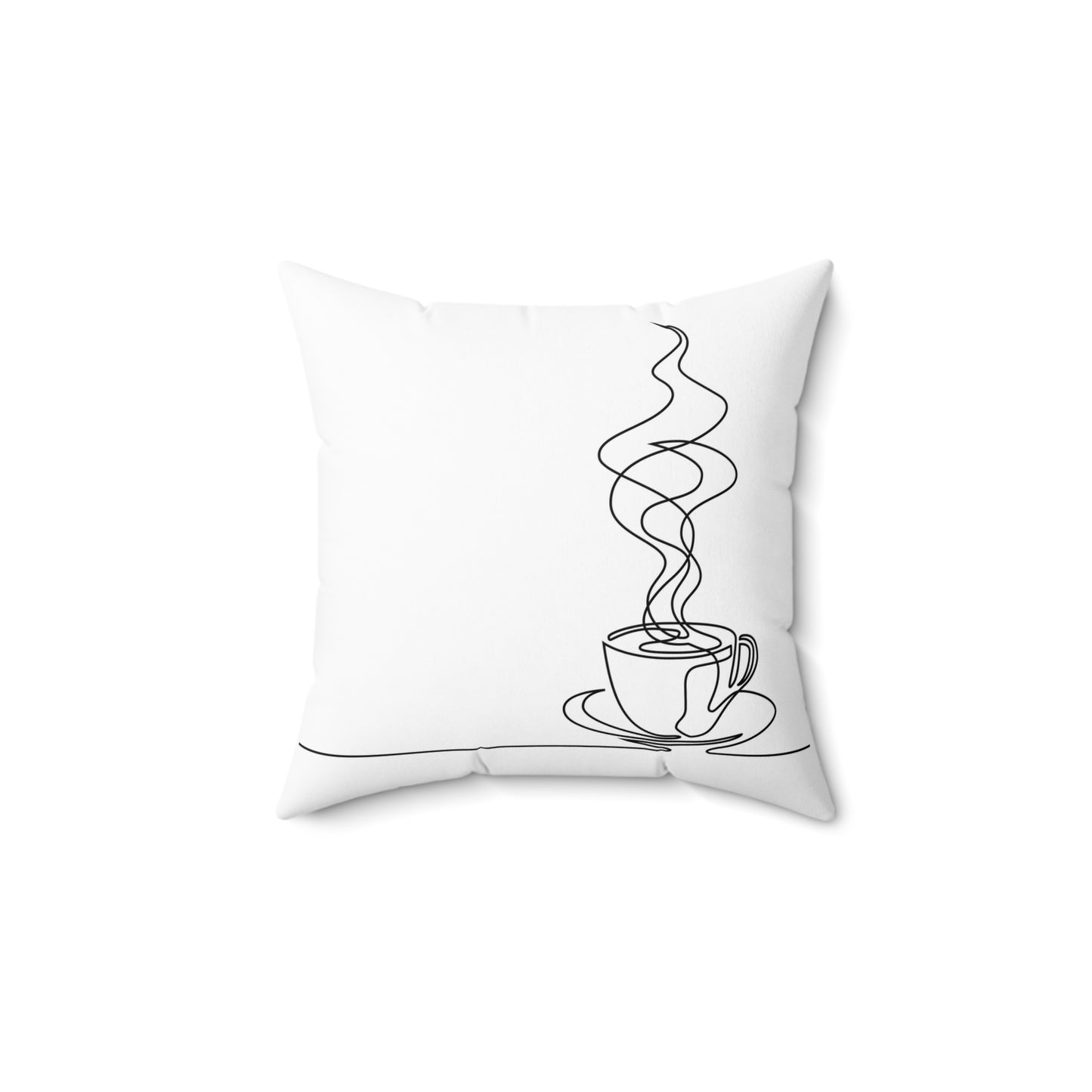 Spun Polyester Square Pillow Continuous line drawing of cup of coffee