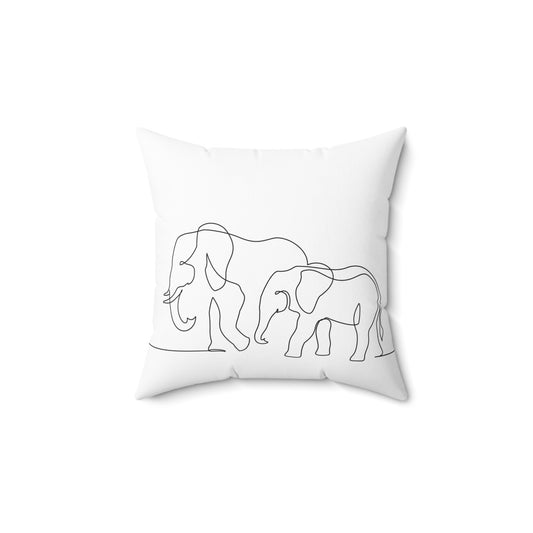 Spun Polyester Square Pillow Elephant with baby symbol one line drawing