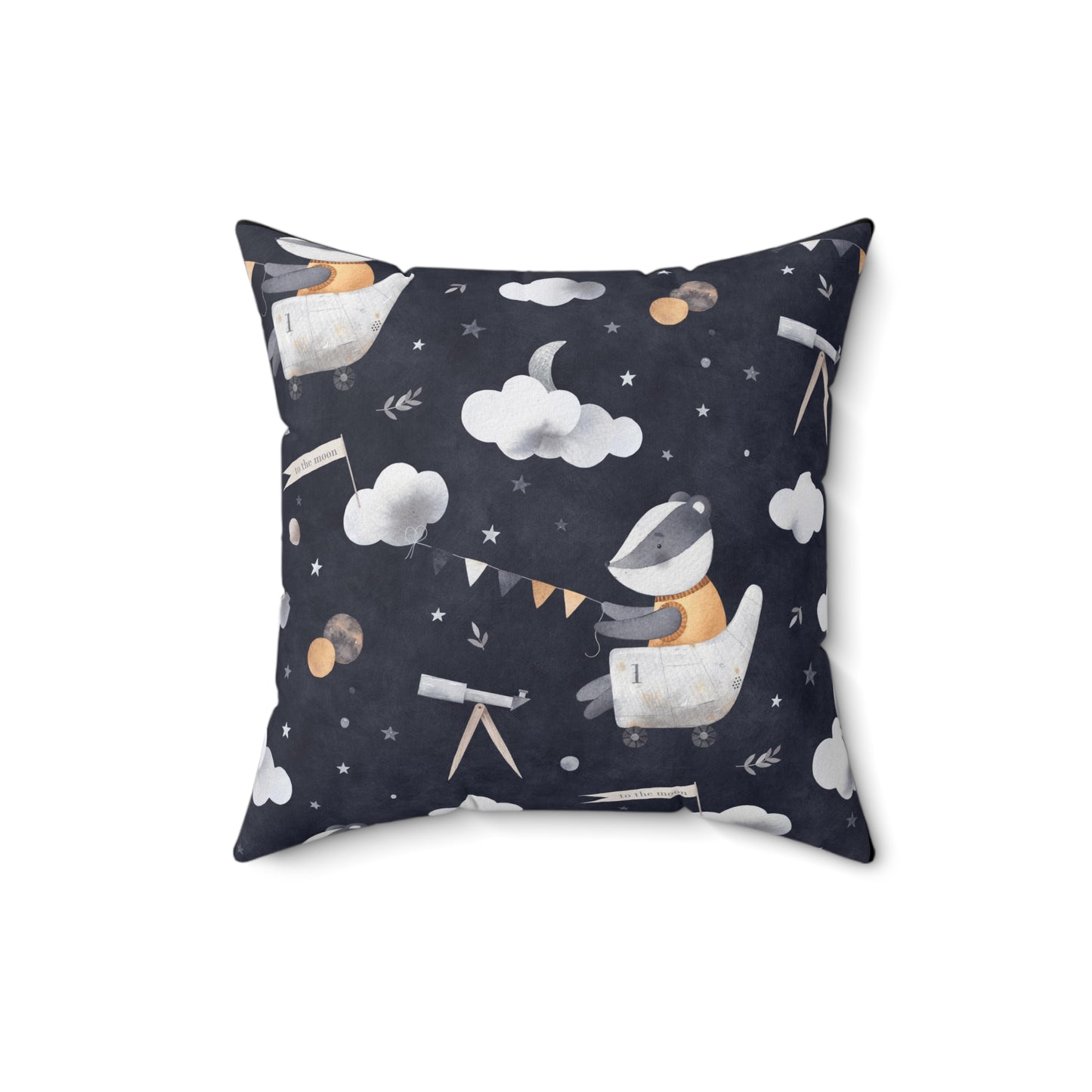 Spun Polyester Square Pillow A cute badger has an adventurous dream.