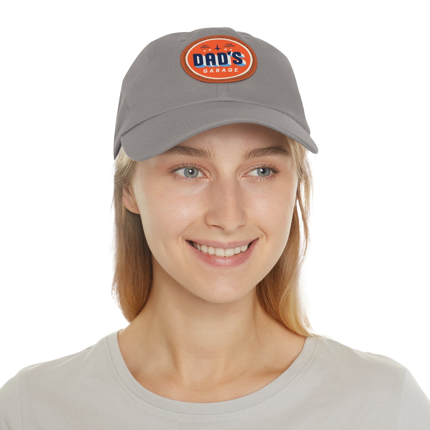 Dad Hat with Leather Patch (Round) Vintage metal sign - Dad’s Garage