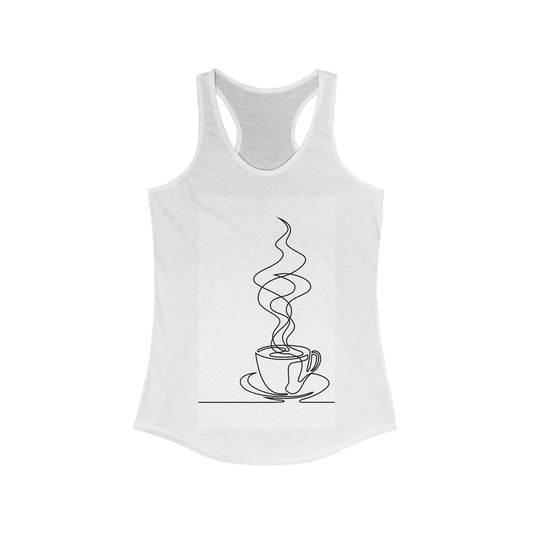 Women's Ideal Racerback Tank Continuous line drawing of cup of coffee