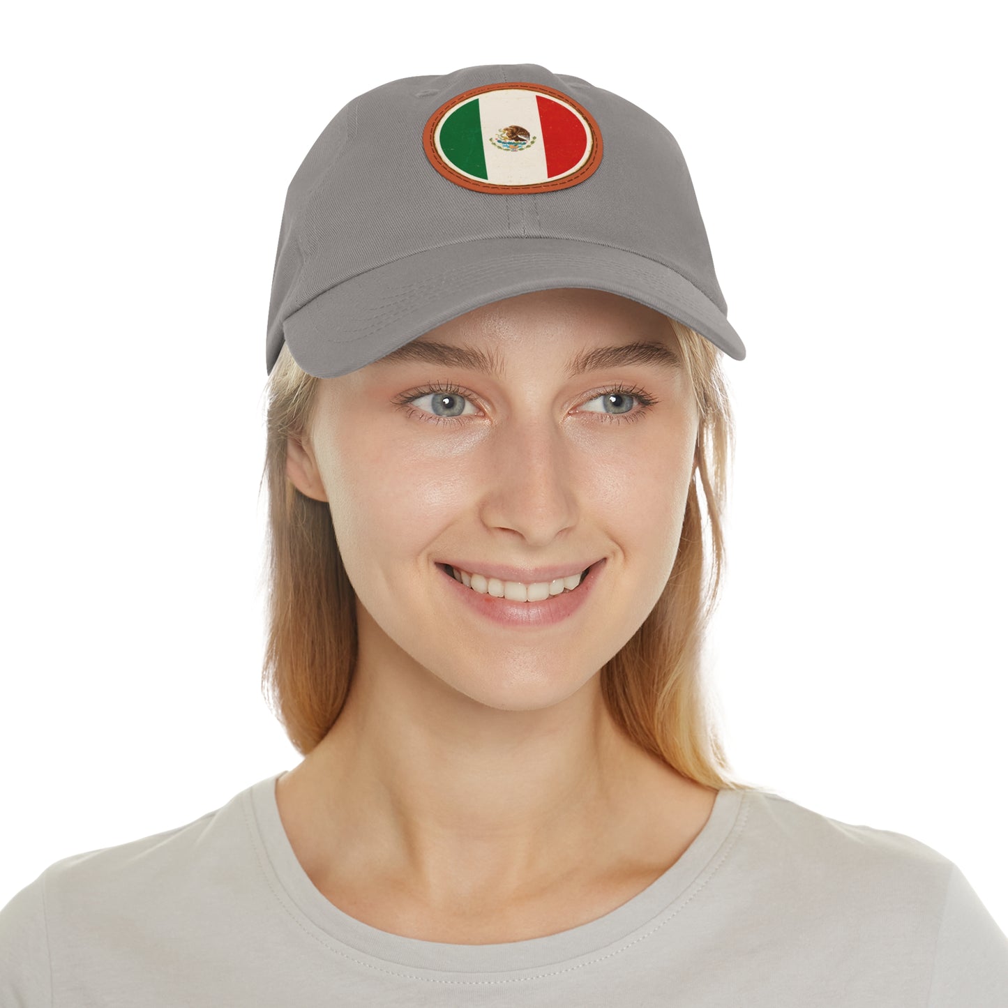 Dad Hat with Leather Patch (Round)Vintage Metal Sign - Round Mexico Flag
