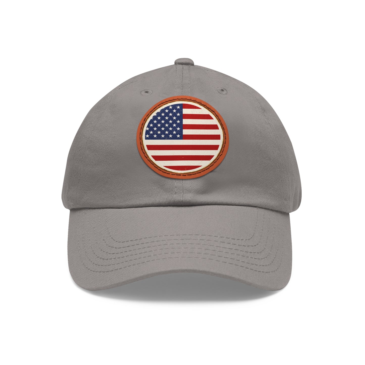 Dad Hat with Leather Patch (Round) Vintage Round United States of America Flag