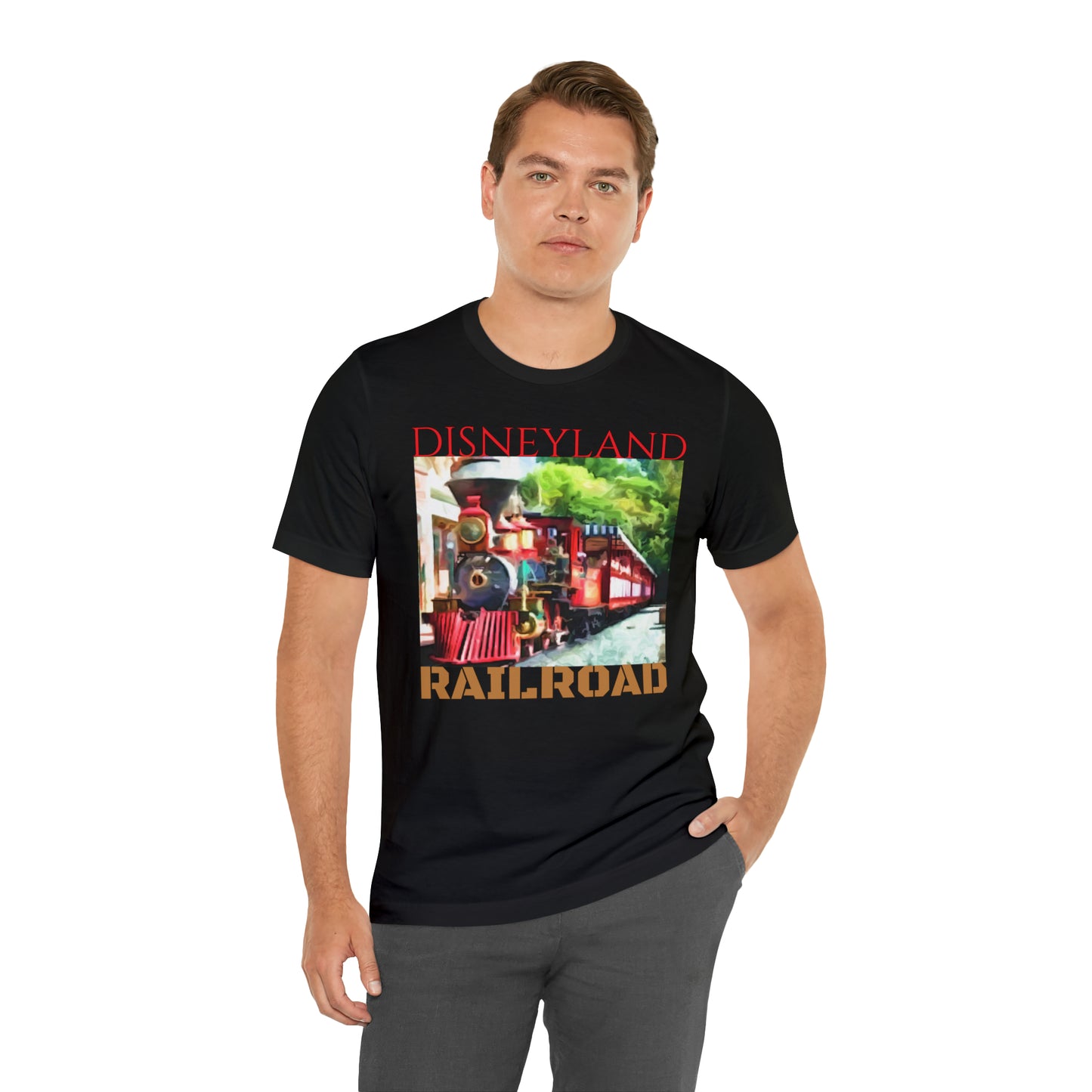 Unisex Jersey Short Sleeve Tee Painting of DISNEYLAND Train RAILROAD