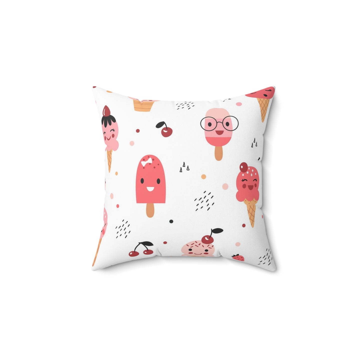 Spun Polyester Square Pillow Cute kids pattern with ice creams