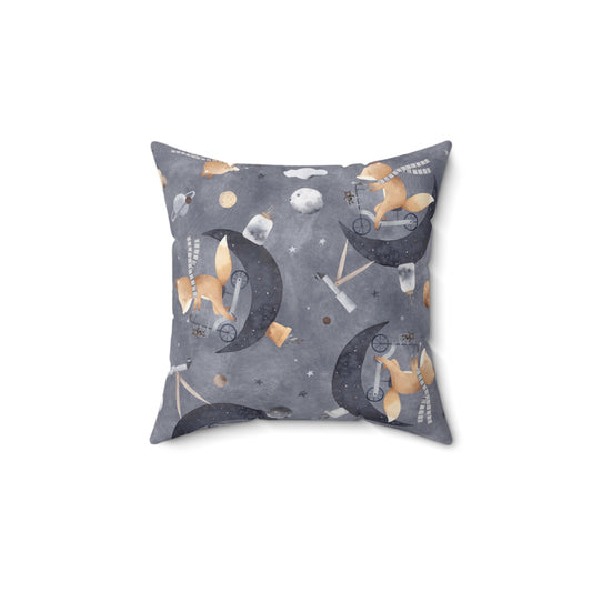 Spun Polyester Square Pillow Seamless pattern with fox in space, watercolor