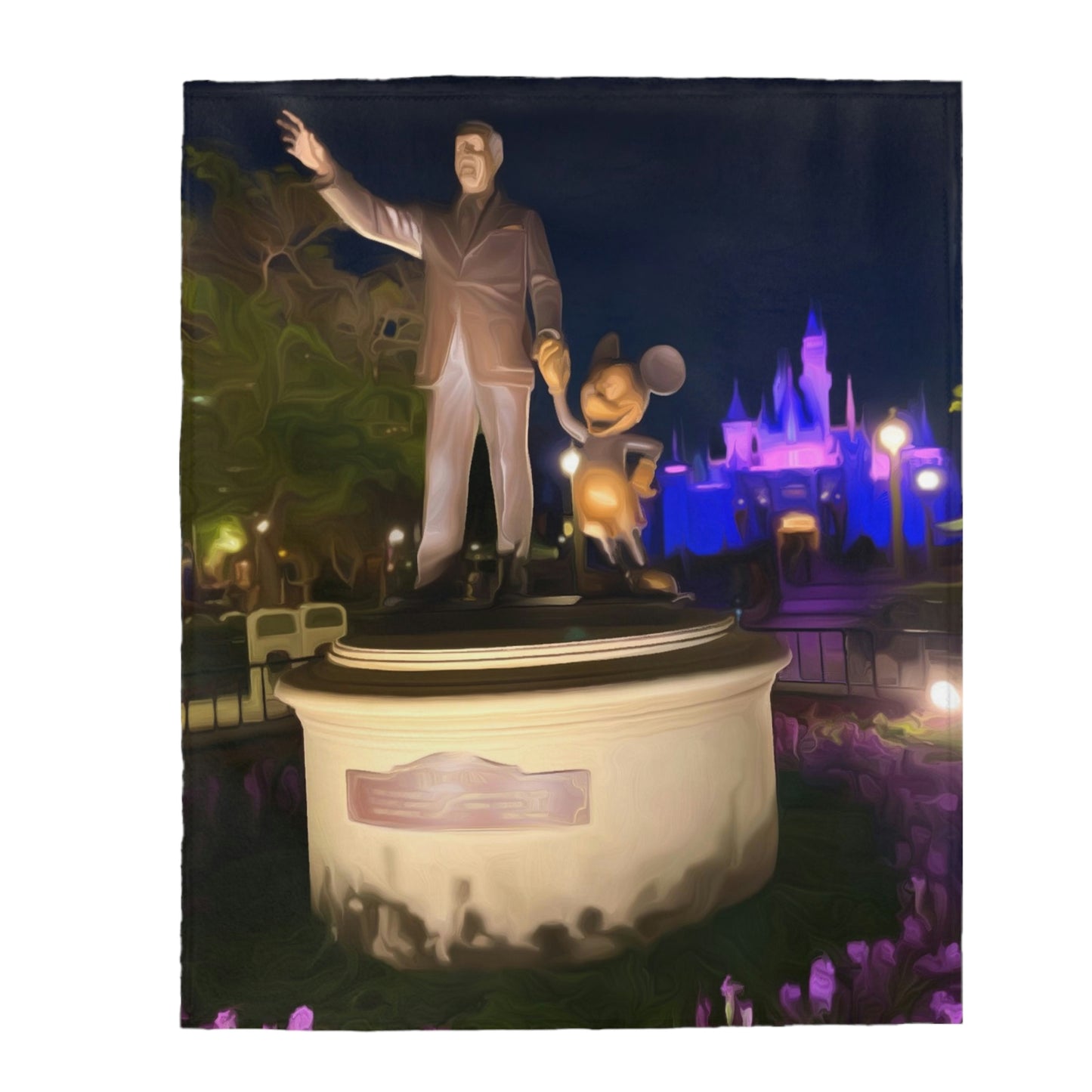 Velveteen Plush Blanket Disneyland ~ Walt & Mickey Statue