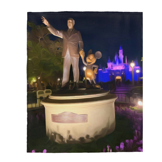 Velveteen Plush Blanket Disneyland ~ Walt & Mickey Statue