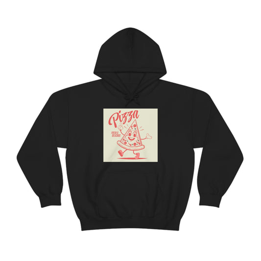 Unisex Heavy Blend™ Hooded Sweatshirt funny walking cartoon pizza in retro