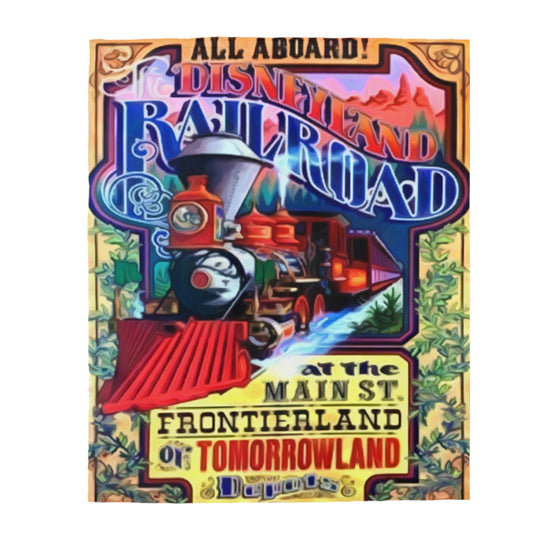Velveteen Plush Blanket Disneyland ~ Railroad train Vintage Poster