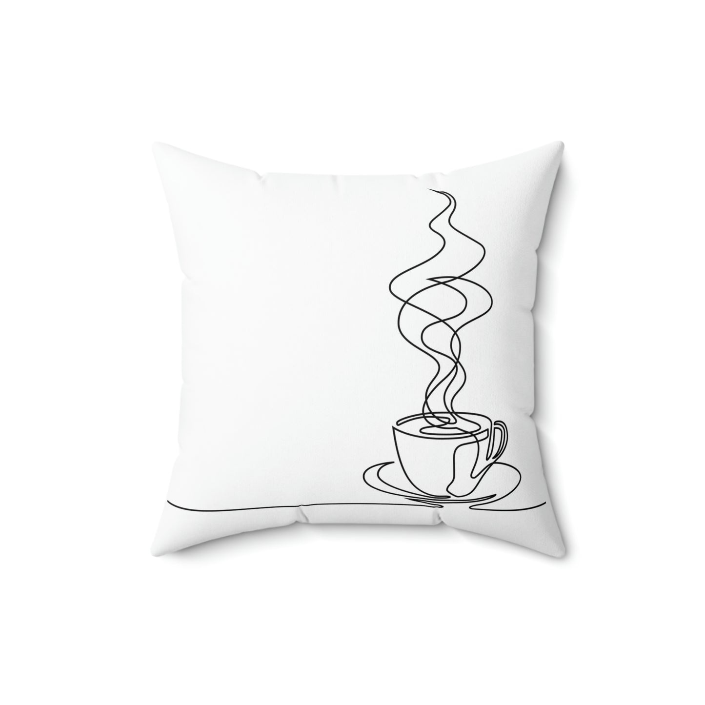 Spun Polyester Square Pillow Continuous line drawing of cup of coffee