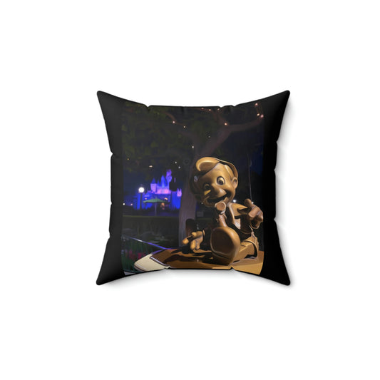 Spun Polyester Square Pillow Disneyland ~Pinocchio Statue ~ Main Street