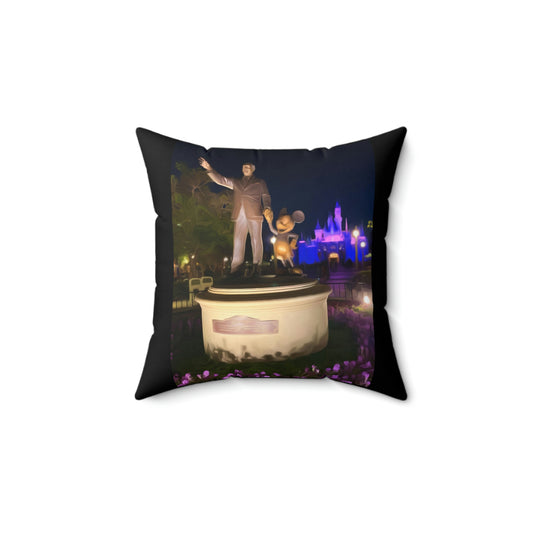 Spun Polyester Square Pillow Disneyland ~Walt Disney Mickey Statue ~ Belive
