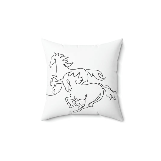 Spun Polyester Square Pillow Galloping horses. Continuous one line
