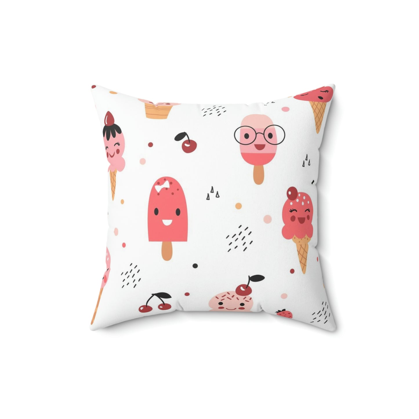 Spun Polyester Square Pillow Cute kids pattern with ice creams