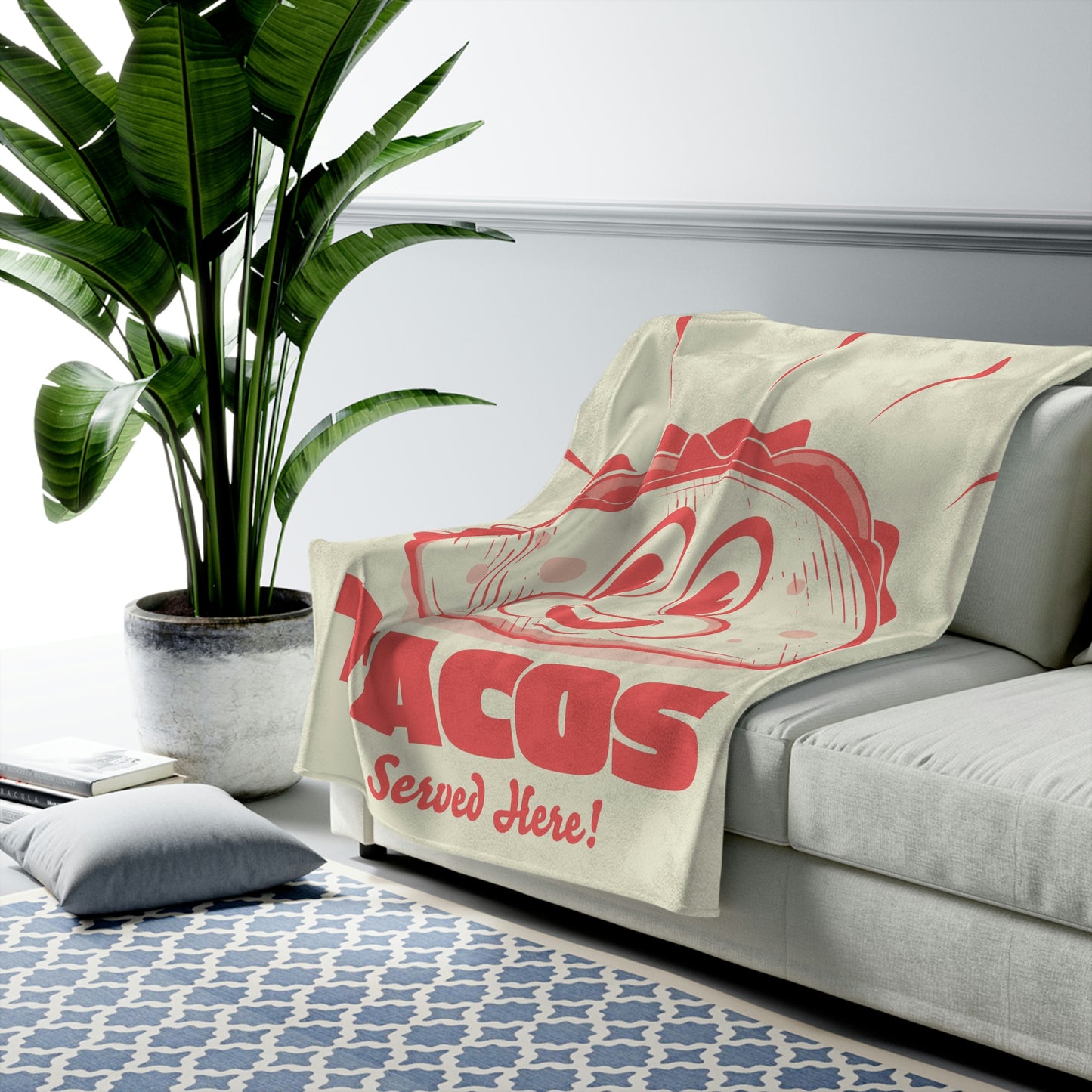 Velveteen Plush Blanket funny walking cartoon Taco in retro