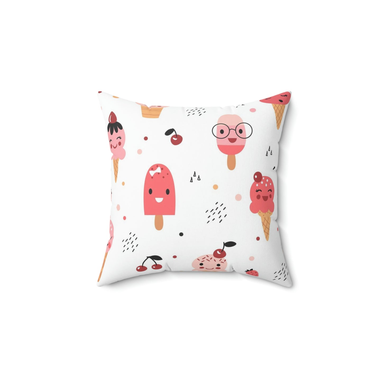 Spun Polyester Square Pillow Cute kids pattern with ice creams