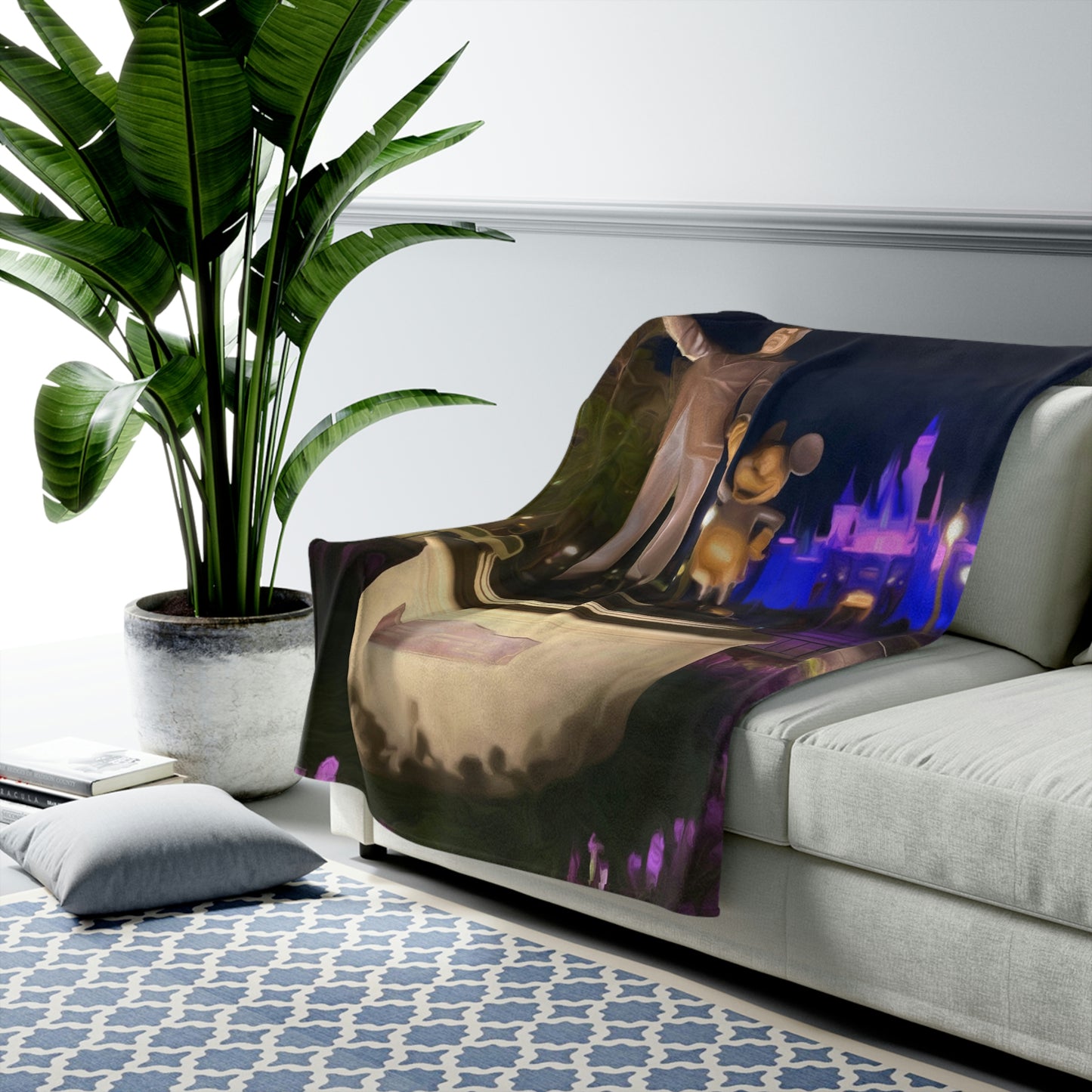 Velveteen Plush Blanket Disneyland ~ Walt & Mickey Statue