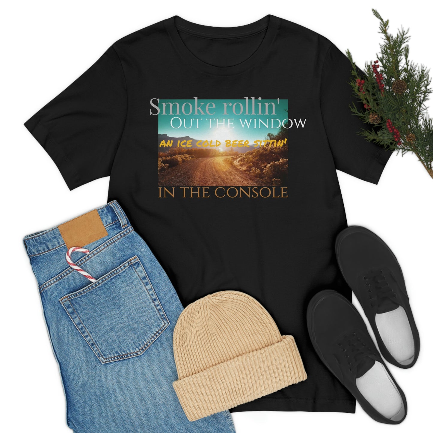 Unisex jersey short sleeve tee ~Smoke rollin' out the window an ice cold beer sittin' in the console