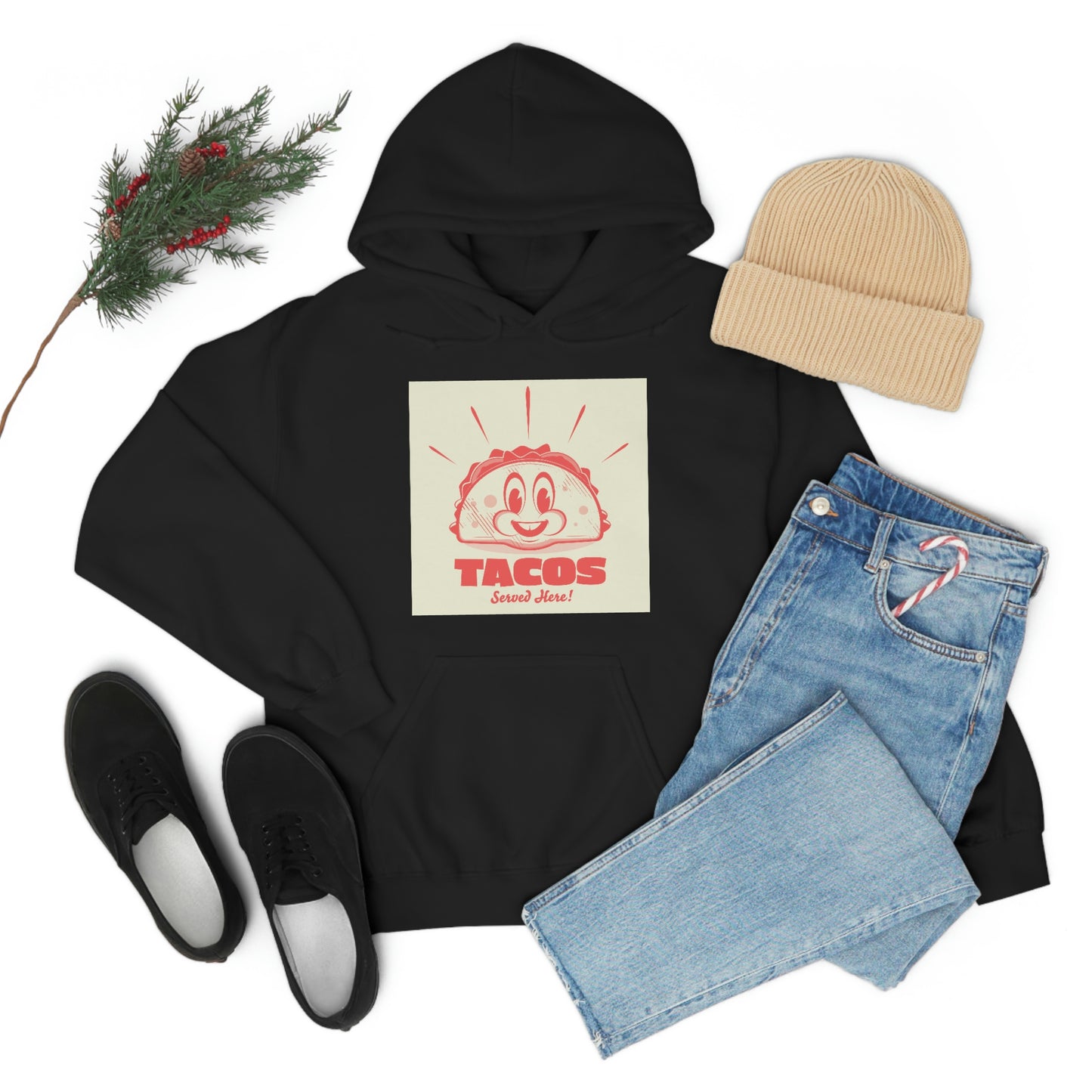Unisex Heavy Blend™ Hooded Sweatshirt funny cartoon logo of a happy taco