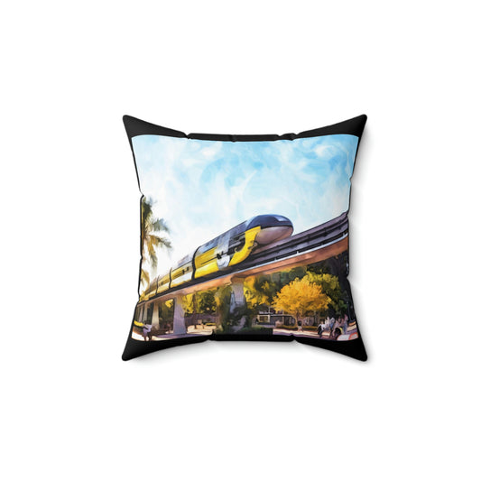 Spun Polyester Square Pillow Disneyland ~MonoRail  ~  Ride