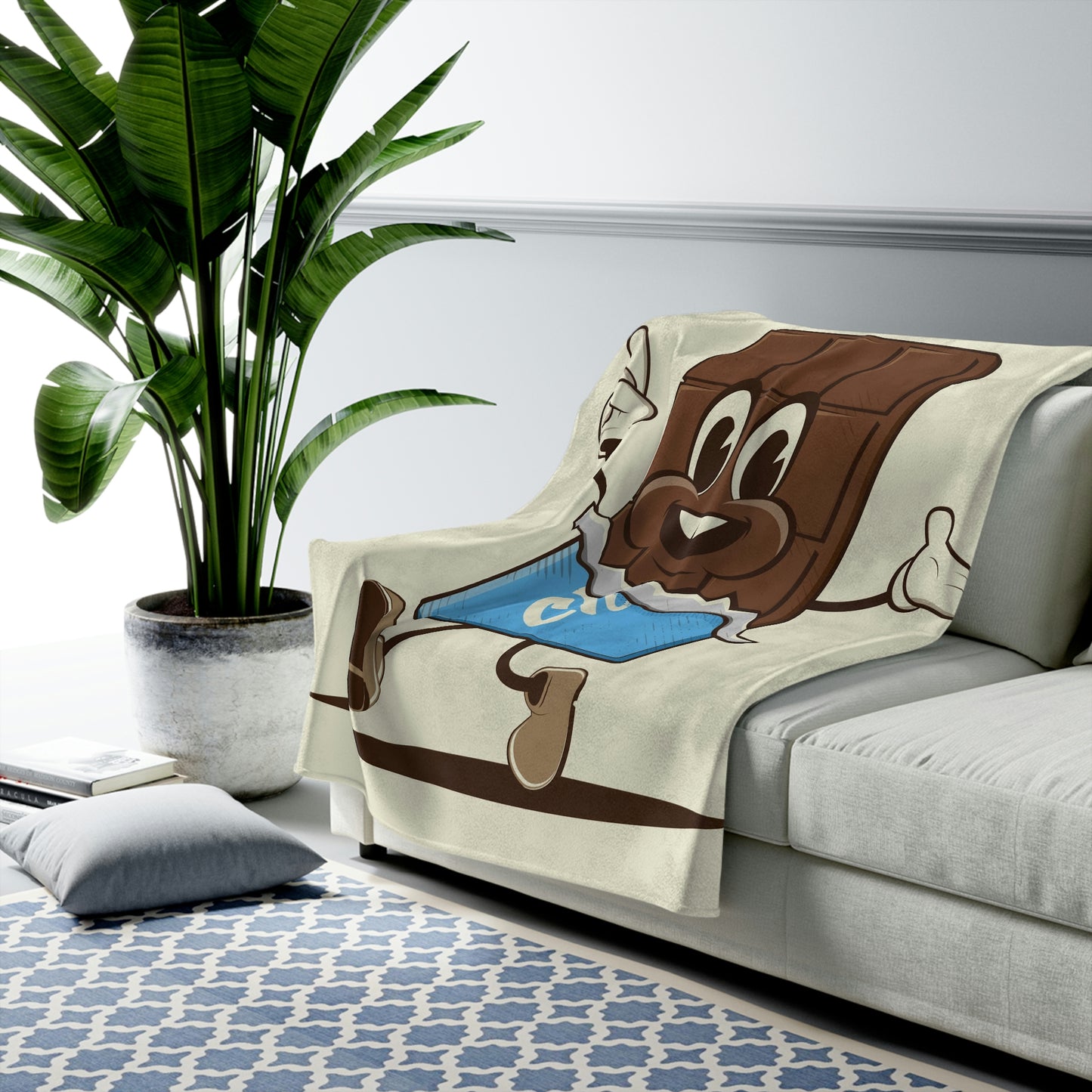 Velveteen Plush Blanket funny cartoon chocolate bar with blue paper wrapping