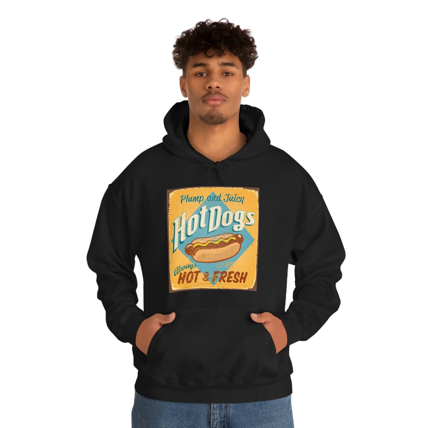 Unisex Heavy Blend™ Hooded Sweatshirt Vintage tin Sign ~ Hot dogs