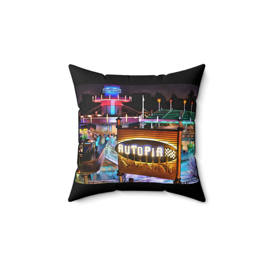 Spun Polyester Square Pillow Disneyland ~Autopia~ Ride