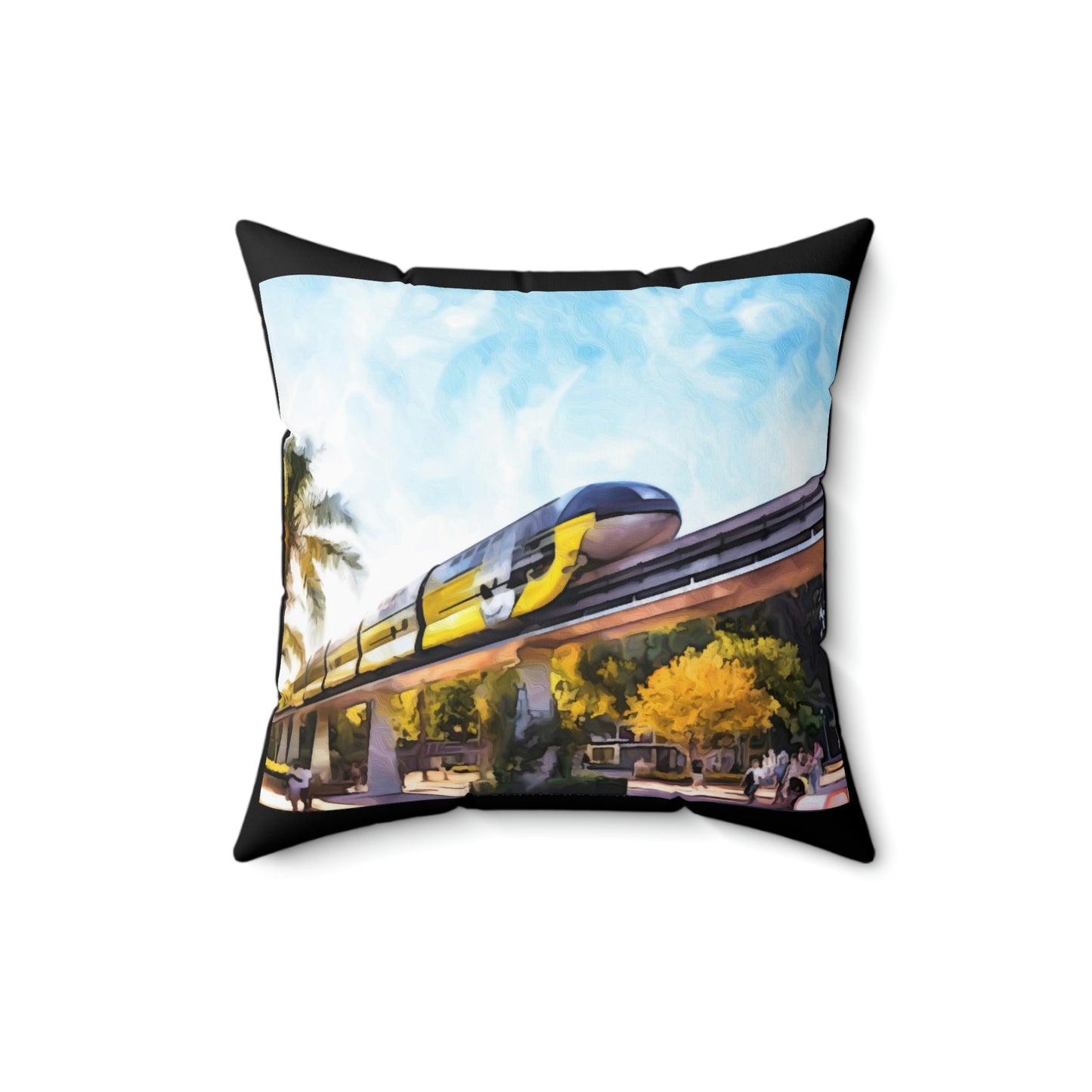 Spun Polyester Square Pillow Disneyland ~MonoRail  ~  Ride