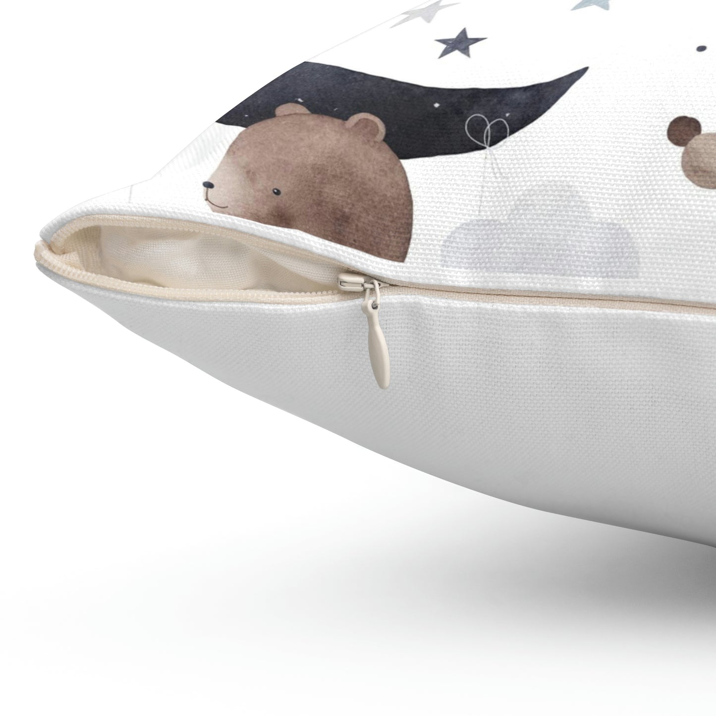 Spun Polyester Square Pillow A cute bear cub flies in space