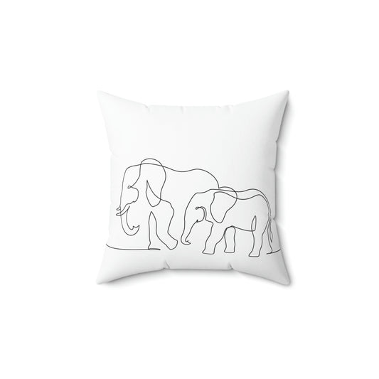 Spun Polyester Square Pillow Elephant with baby symbol one line drawing