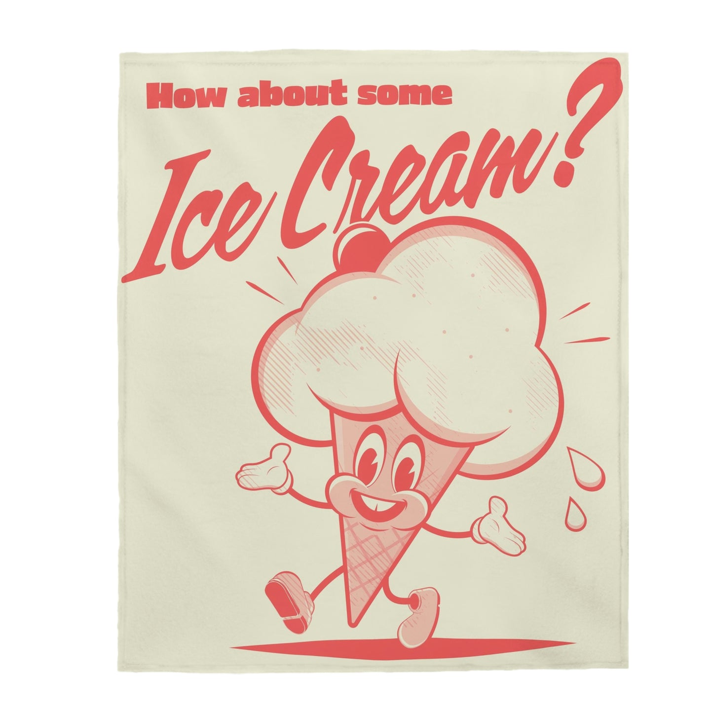 Velveteen Plush Blanket retro cartoon illustration of a happy ice cream cone