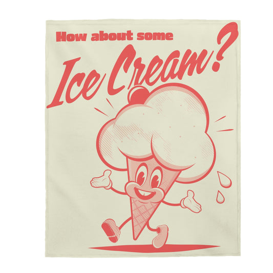 Velveteen Plush Blanket retro cartoon illustration of a happy ice cream cone