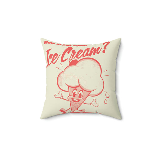 Spun Polyester Square Pillow retro cartoon illustration happy ice cream cone