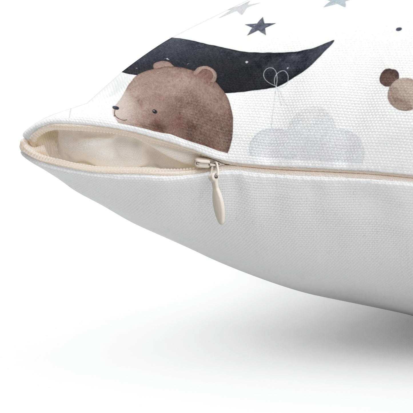 Spun Polyester Square Pillow A cute bear cub flies in space