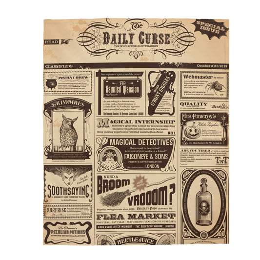 Velveteen Plush Blanket Halloween newspaper with magical classifieds