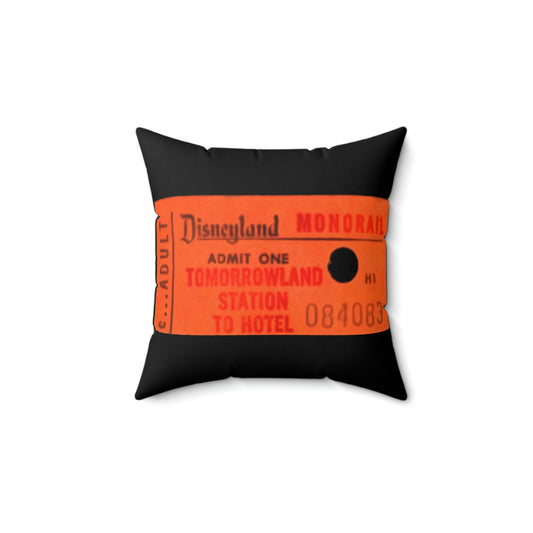 Spun Polyester Square Pillow Disneyland ~ Monorail Ticket stub vintage