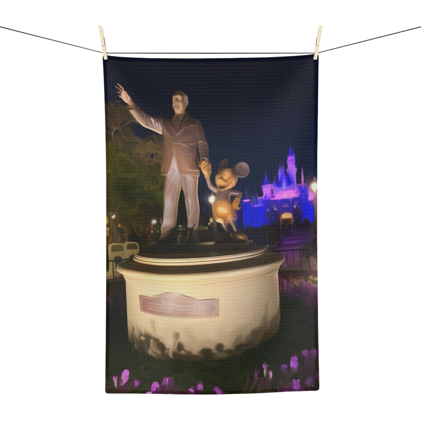 Soft Tea Towel Disneyland ~ Walt and Mickey Statue ~ Main Street