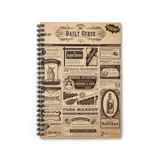 Spiral Notebook - Halloween newspaper with magical classifieds
