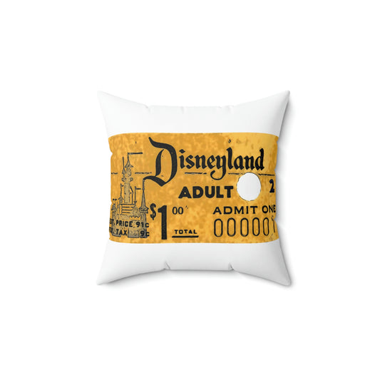 Spun Polyester Square Pillow Disneyland ~Vintage Ticket Stub